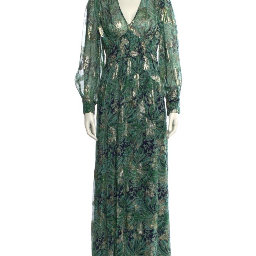 ba&sh Green and Gold Long Sleeve Dress
